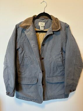 L.L. Bean Grey Blue Jacket Coat with Tan Corduroy Collar